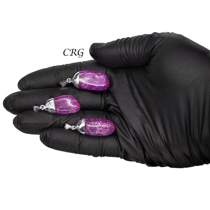 SET OF 10 - Pink Crackle Quartz Pendant with Silver Plating / 1 - 2" AVGCrystal River Gems