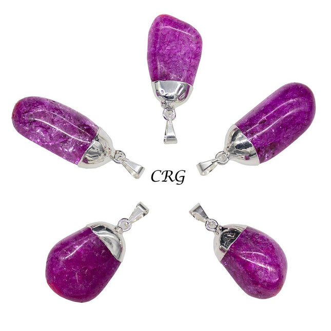 SET OF 10 - Pink Crackle Quartz Pendant with Silver Plating / 1-2" AVG