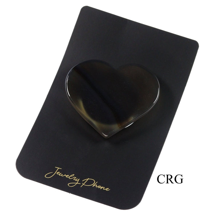 SET OF 10 - Polished BLACK Agate Slice Heart Phone Grip / 2-3" AVG