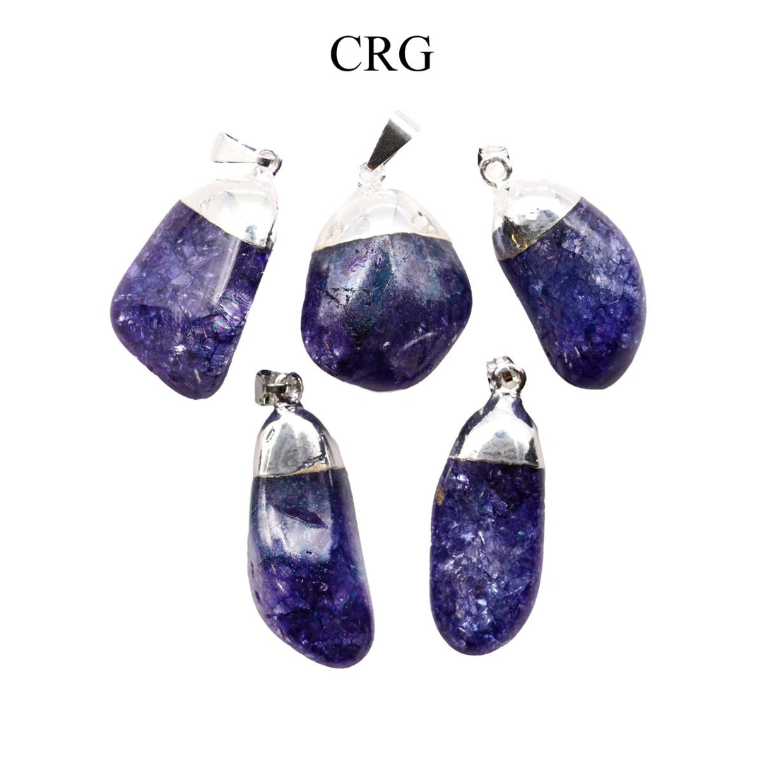 SET OF 10 - Purple Crackle Quartz Pendant with Silver Plating / 1-2" AVG