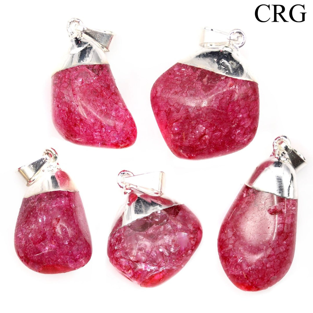 SET OF 10 - Red Crackle Quartz Pendant with Silver Plating / 1-2" AVG