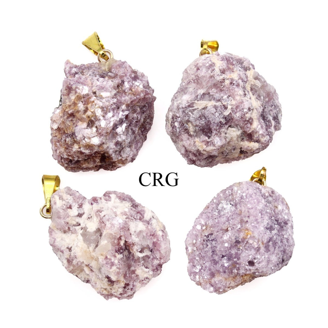 SET OF 10 - Rough Lepidolite Pendant with Gold Bail / 1-2" AVG