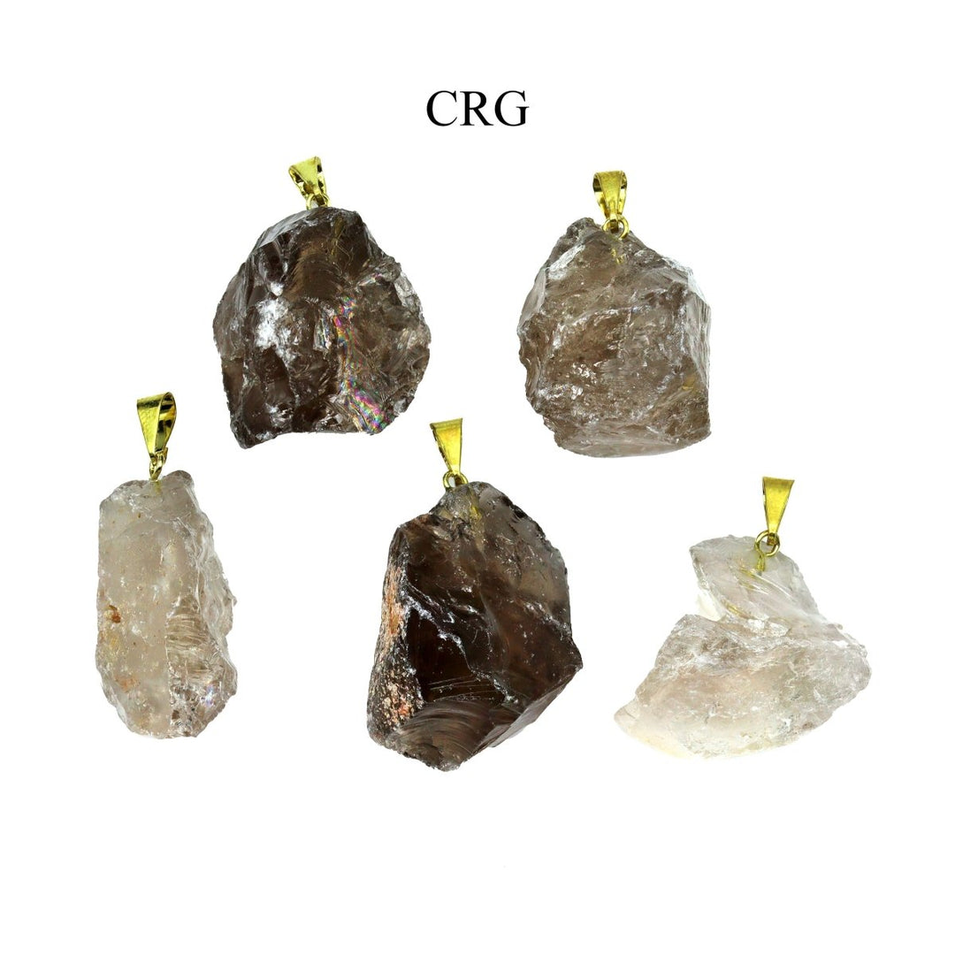 SET OF 10 - Rough Smoky Quartz Pendant with Gold Bail / 1-2" AVG