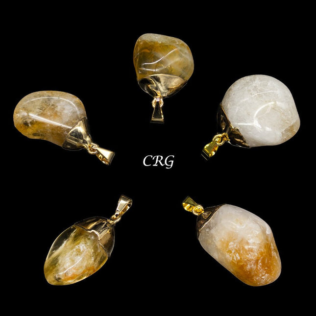 SET OF 10 - Tumbled Citrine Pendant with Gold Plating / 1-2" AVG