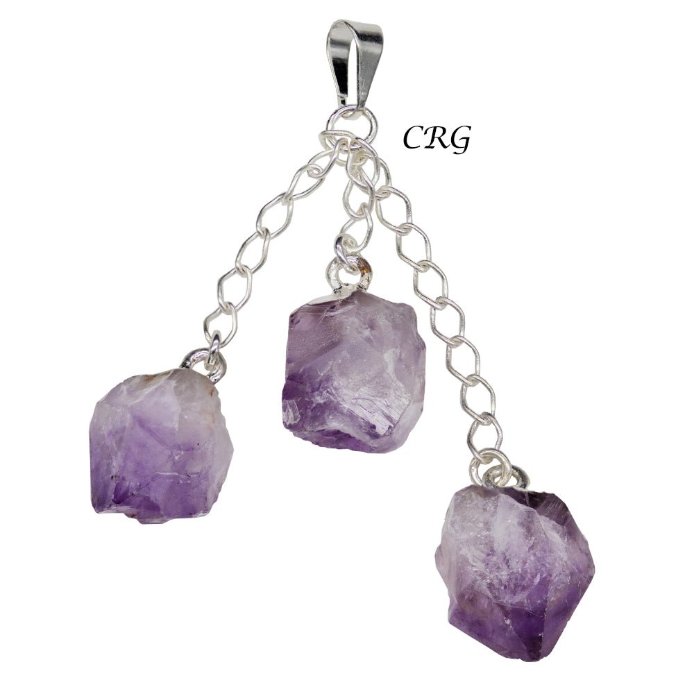 SET OF 2 - Amethyst Dangle Pendant with Silver Plating / 2-3" AVG