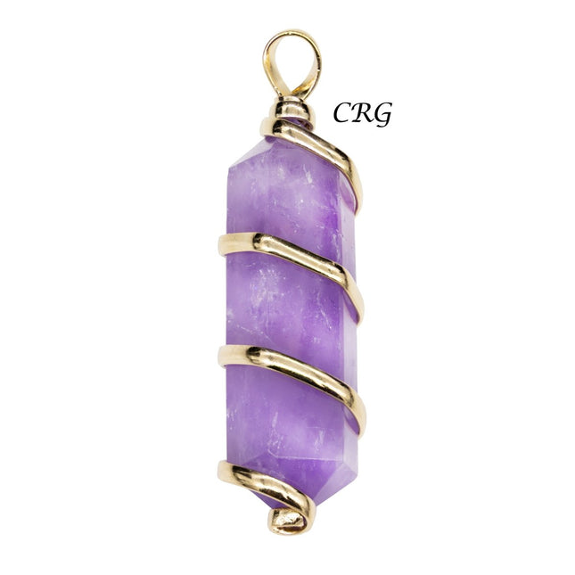 SET OF 2 - Double Terminated Amethyst Pendant with Gold Spiral / 1-2" AVG