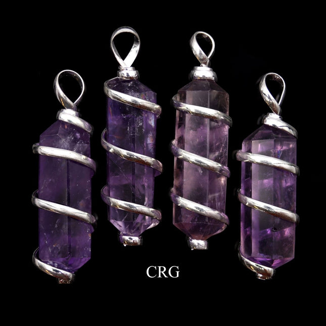 SET OF 2 - Double Terminated Amethyst Pendant with Silver Spiral / 1-2" AVG