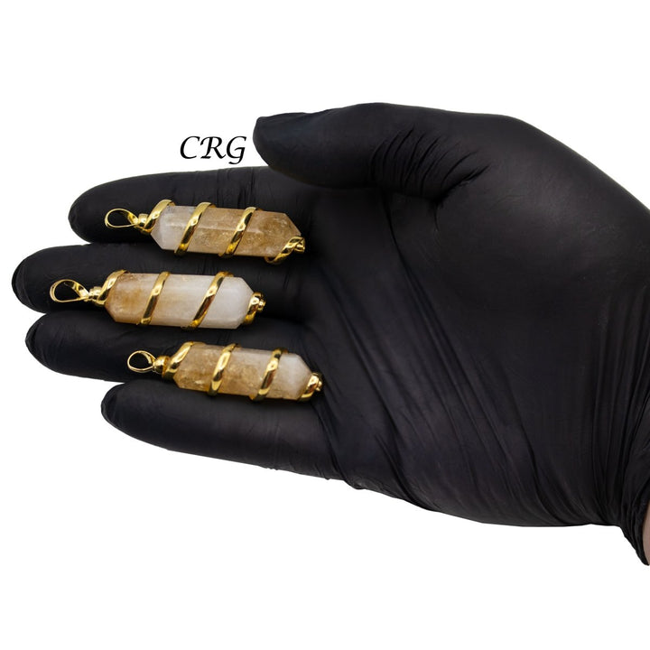 SET OF 2 - Double Terminated Citrine Pendant with Gold Spiral / 1 - 2" AVGCrystal River Gems