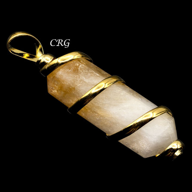 SET OF 2 - Double Terminated Citrine Pendant with Gold Spiral / 1-2" AVG
