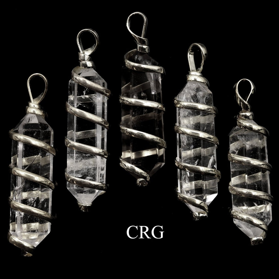 SET OF 2 - Double Terminated Quartz Pendant with Silver Spiral / 1-2" AVG