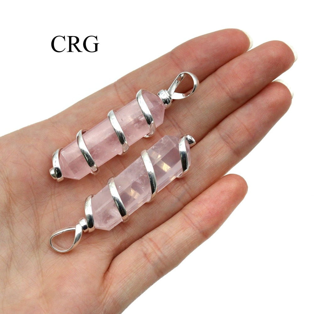 SET OF 2 - Double Terminated Rose Quartz Pendant with Silver Wire / 1-2" AVG