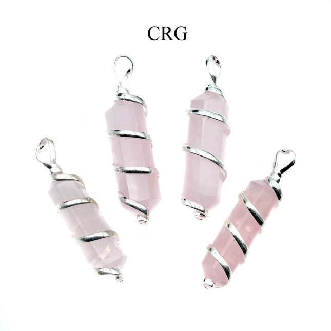 SET OF 2 - Double Terminated Rose Quartz Pendant with Silver Wire / 1-2" AVG