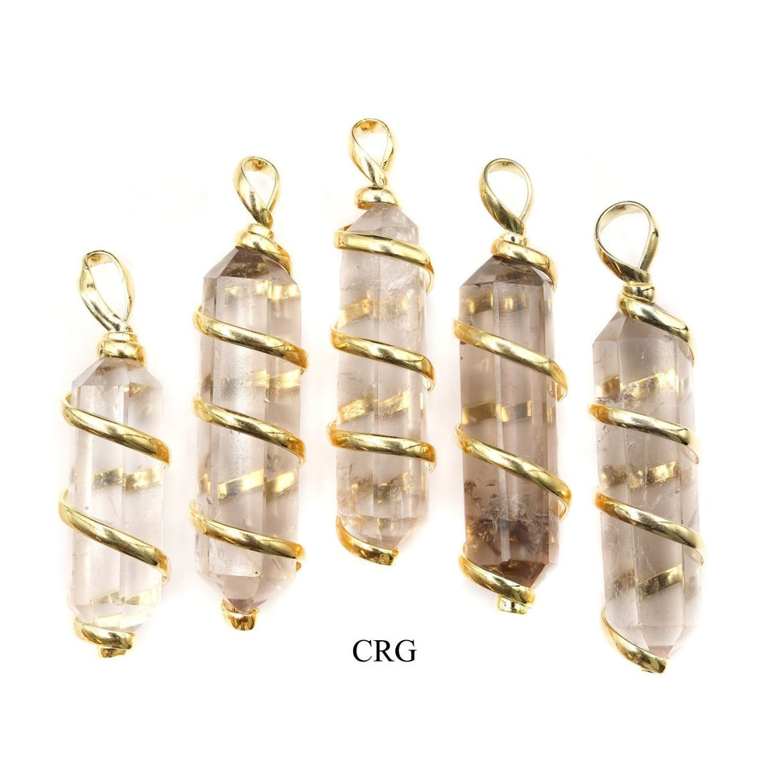 SET OF 2 - Double Terminated Smoky Quartz Pendant with Gold Spiral / 1-2" AVG
