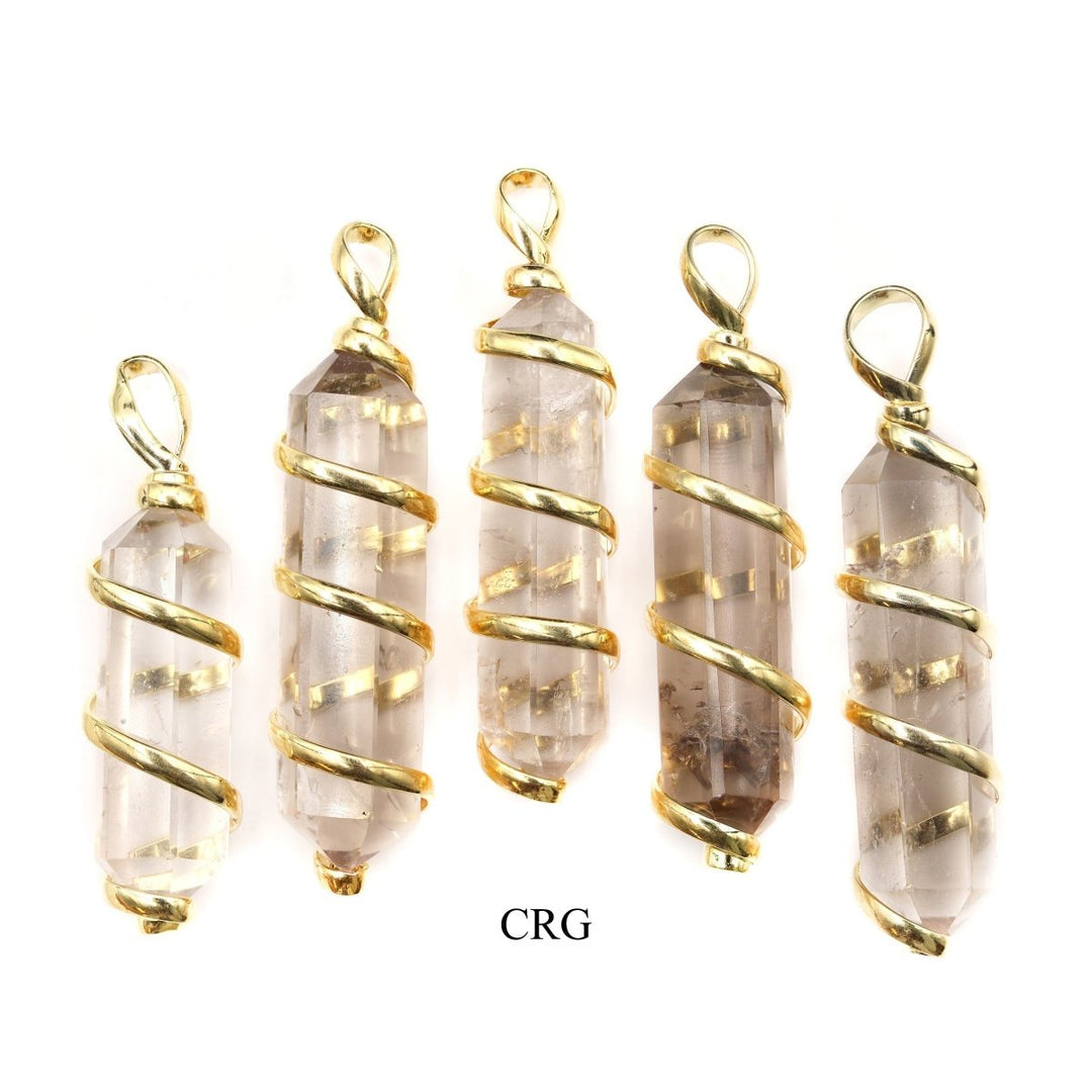 SET OF 2 - Double Terminated Smoky Quartz Pendant with Gold Spiral / 1 - 2" AVGCrystal River Gems