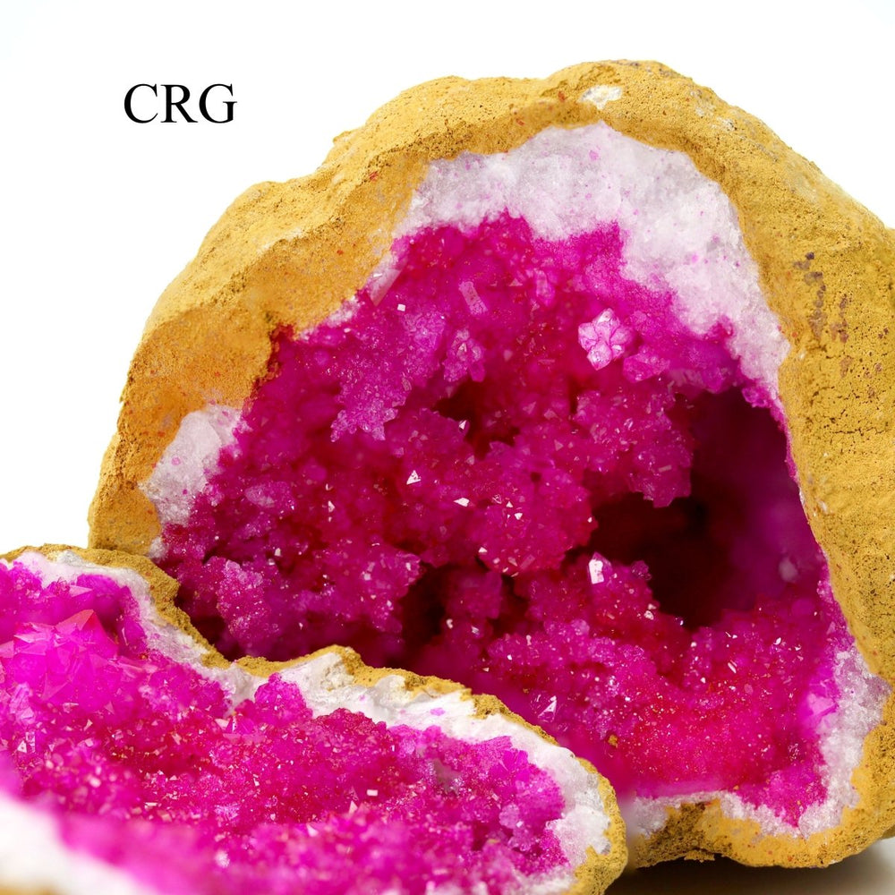 SET OF 2 - Dyed Pink Geode Half Pairs w/ Gold Outside