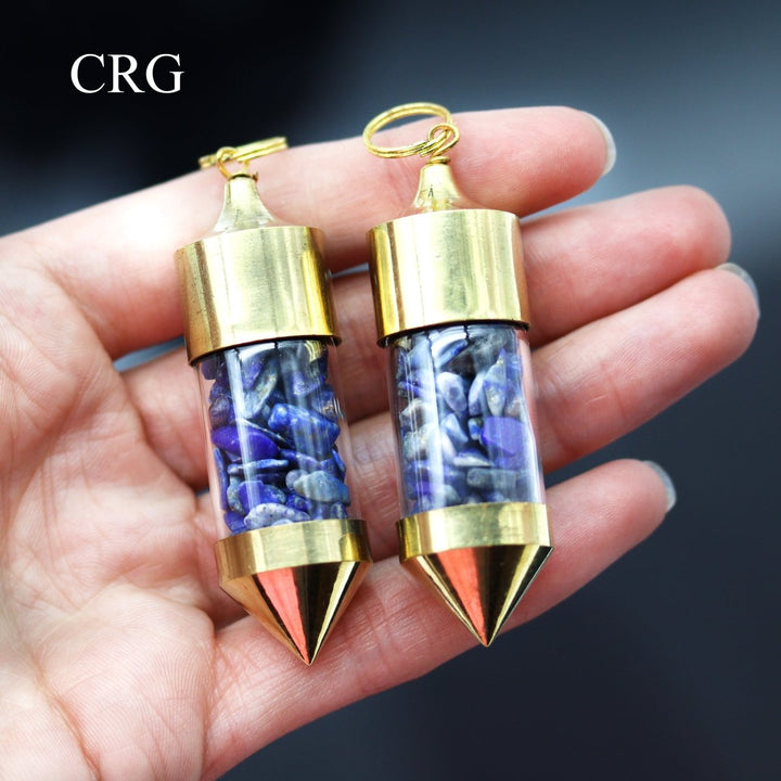 SET OF 2 - Lapis Lazuli Gemstone Chips in Bottle Pendant