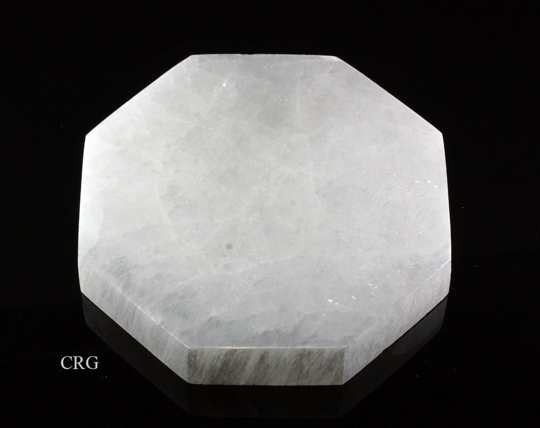 SET OF 2 - Octagon Selenite Slab Plate / 14cm AVG