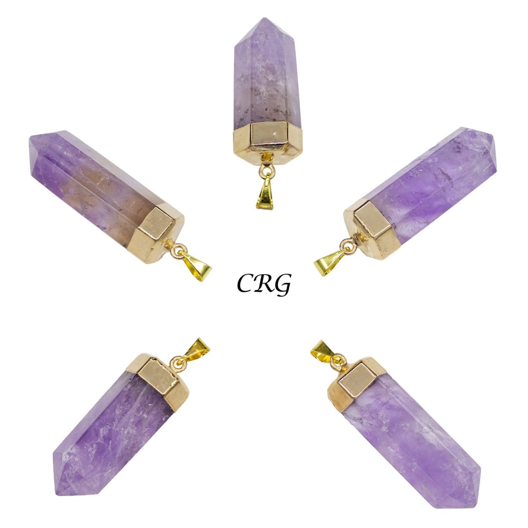 SET OF 2 - Polished Amethyst Point Pendant with Gold Plating / 1-2" AVG