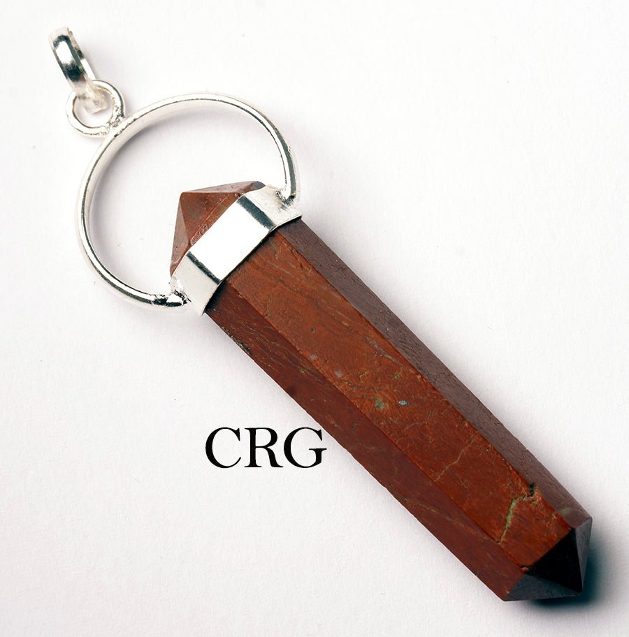 SET OF 2 - Red Jasper Double Terminated Point Pendant with Silver Bail / 1" AvgCrystal River Gems