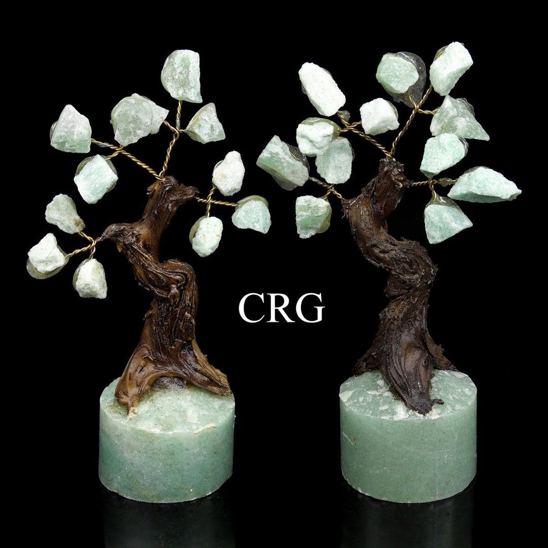 SET OF 2 - Rough Green Aventurine Tree with Round Polished Base / 3.5-4" AVG