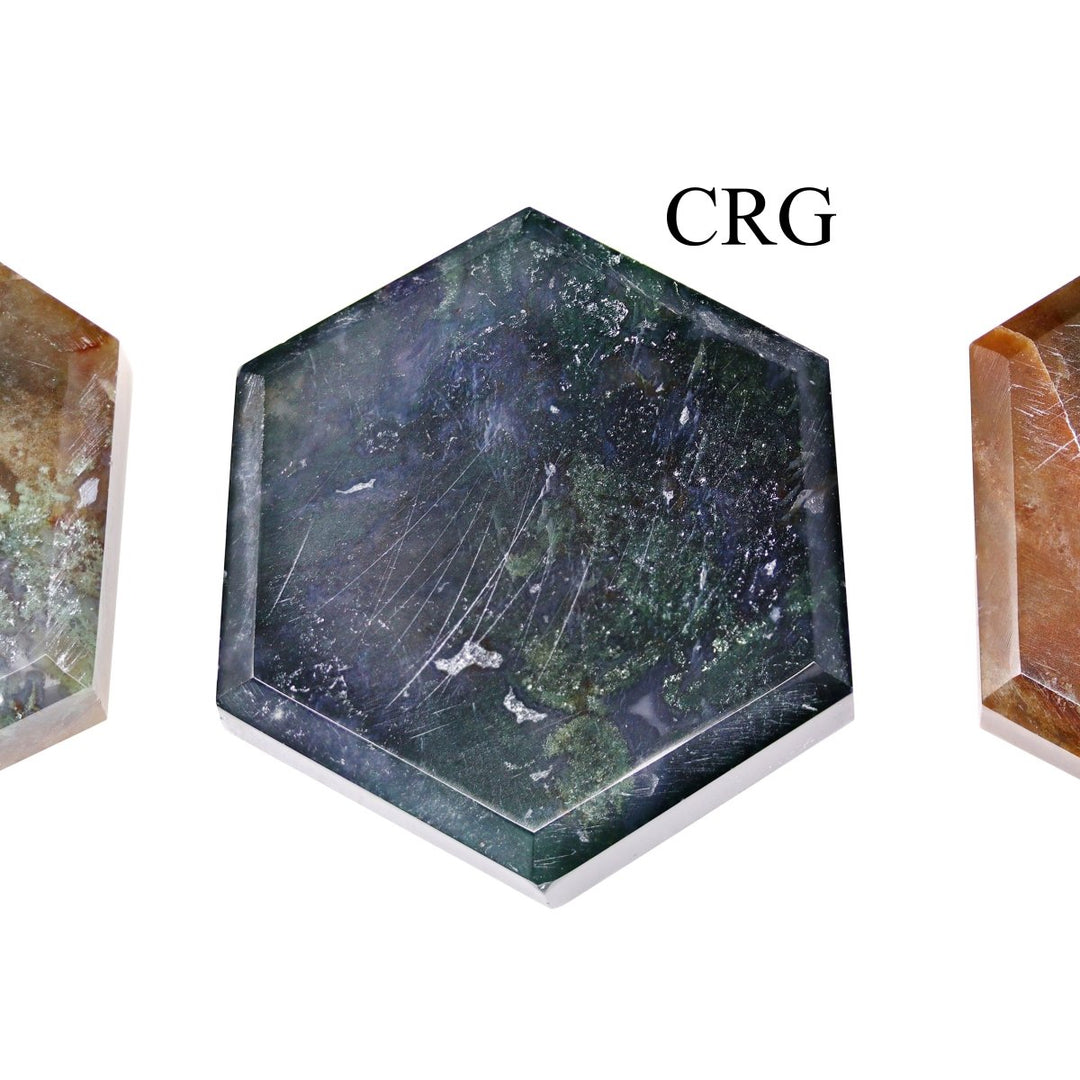 SET OF 3 - Flat Bloodstone Gemstone Hexagon Palm Stones / 2" AVG
