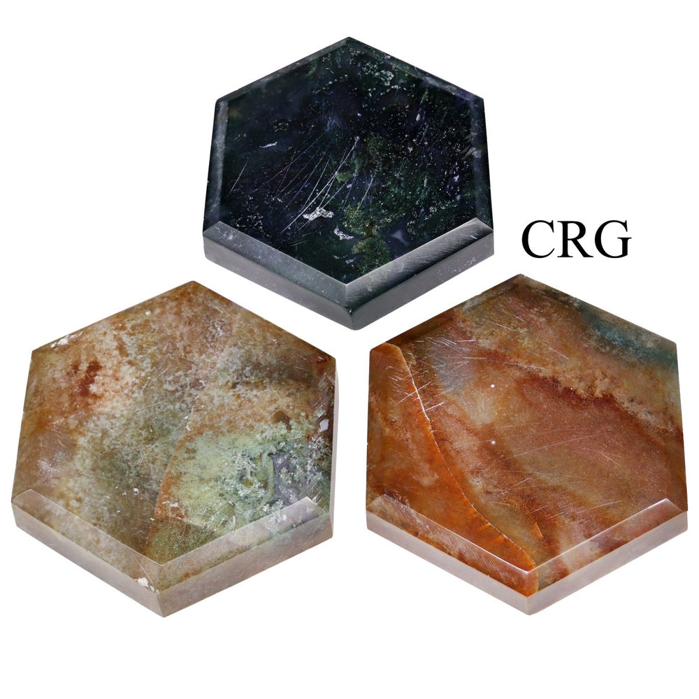 SET OF 3 - Flat Bloodstone Gemstone Hexagon Palm Stones / 2" AVG