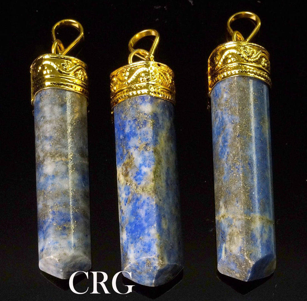 SET OF 3 - Lapis Lazuli 3 - Sided Point Pendant w/ Gold Plating / 1" AvgCrystal River Gems