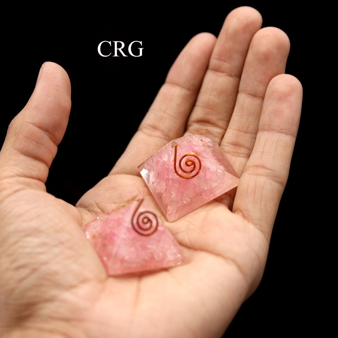 SET OF 3 - Rose Quartz Chip Orgonite Pyramid / 1" AVG