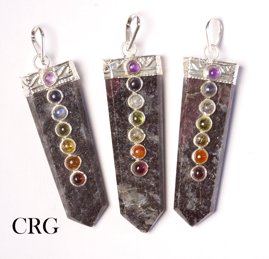 SET OF 3 - Spinel Matrix Flat Point Pendant w/ 7-Stone Details / 2" Avg