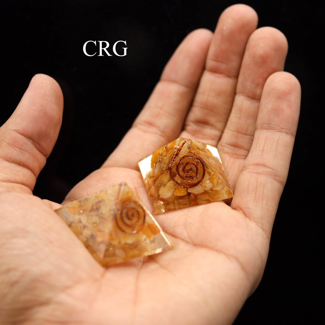 SET OF 3 - Yellow Quartz Chip Orgonite Pyramid / 1" AVGCrystal River Gems