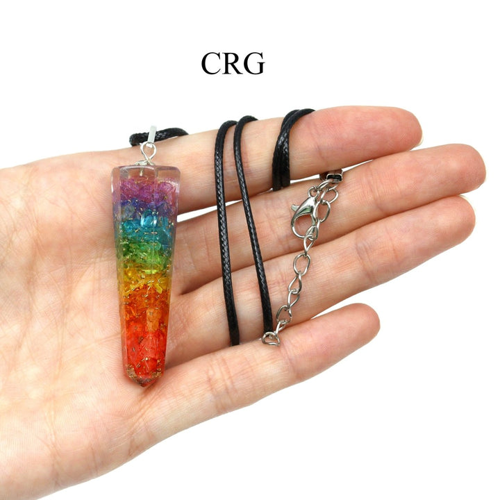 SET OF 4 - 7 Stone Orgone Chip Pendant w/ Black Cord Necklace / 1.5" Avg