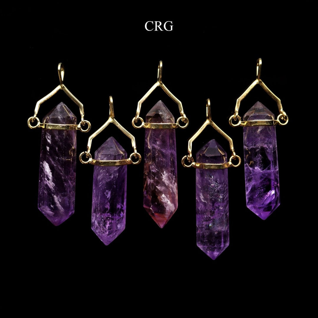 SET OF 4 - Amethyst Double Terminated Point Pendant with Gold Swivel Bail / 1 - 2" AVGCrystal River Gems