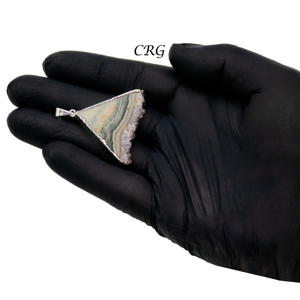 SET OF 4 - Amethyst Triangle Slice Pendant w/ Silver Plating / 40 - 50mm AVGCrystal River Gems