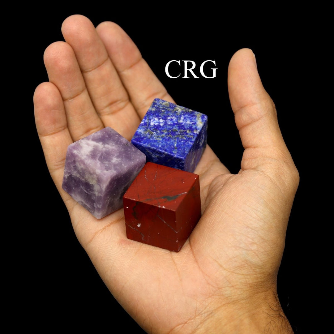 Assorted Small Gemstone Cubes (4 Pieces) (Size 30mm) Hand Carved Polished Gemstone DecorCrystal River Gems