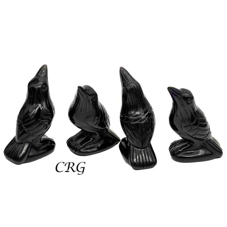 Set of 4 - Black Obsidian Crows, Nicely carved.Crystal River Gems