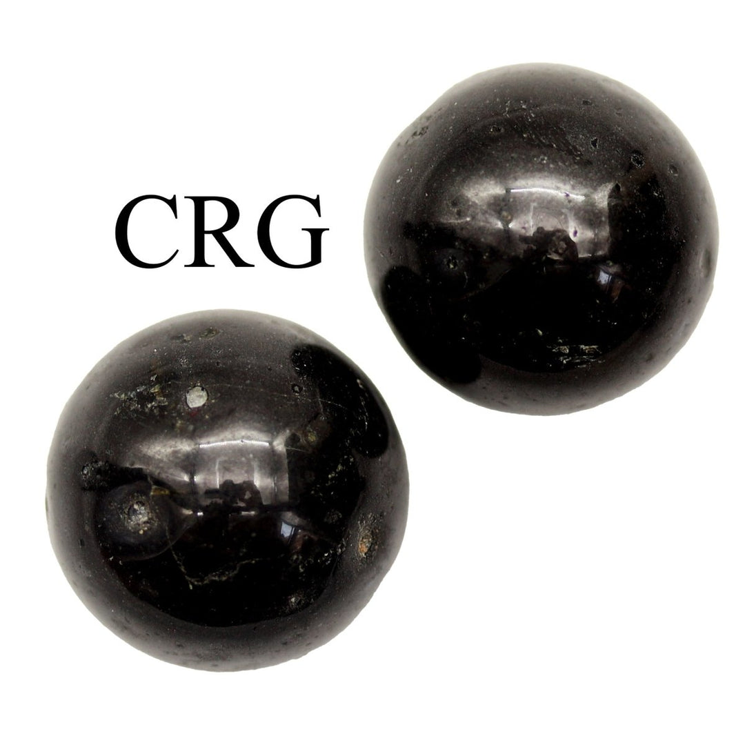 SET OF 4 - Black Tourmaline Mini Spheres / 12-13mm AVG