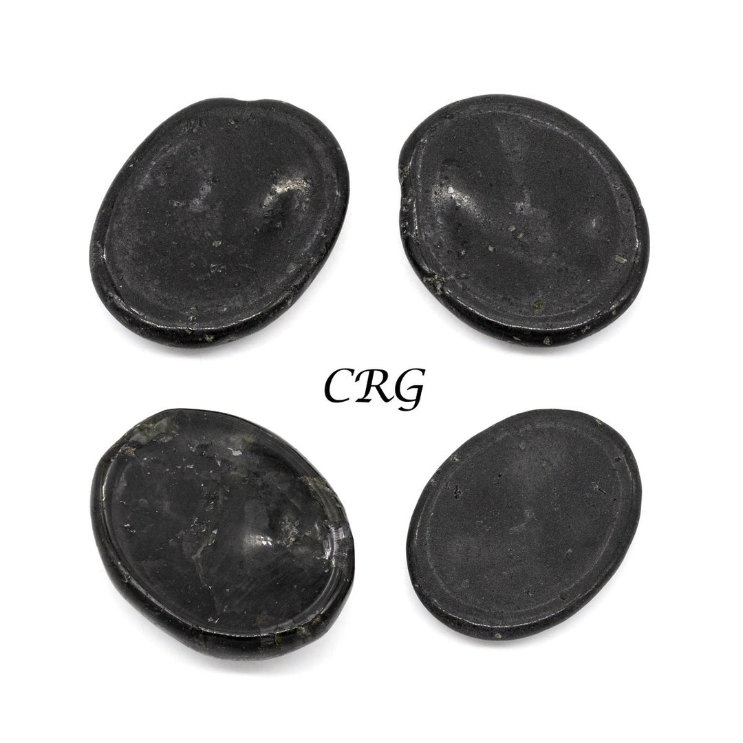 SET OF 4 - Black Tourmaline Worry Stones w/ Thumb Indent / 1" Avg