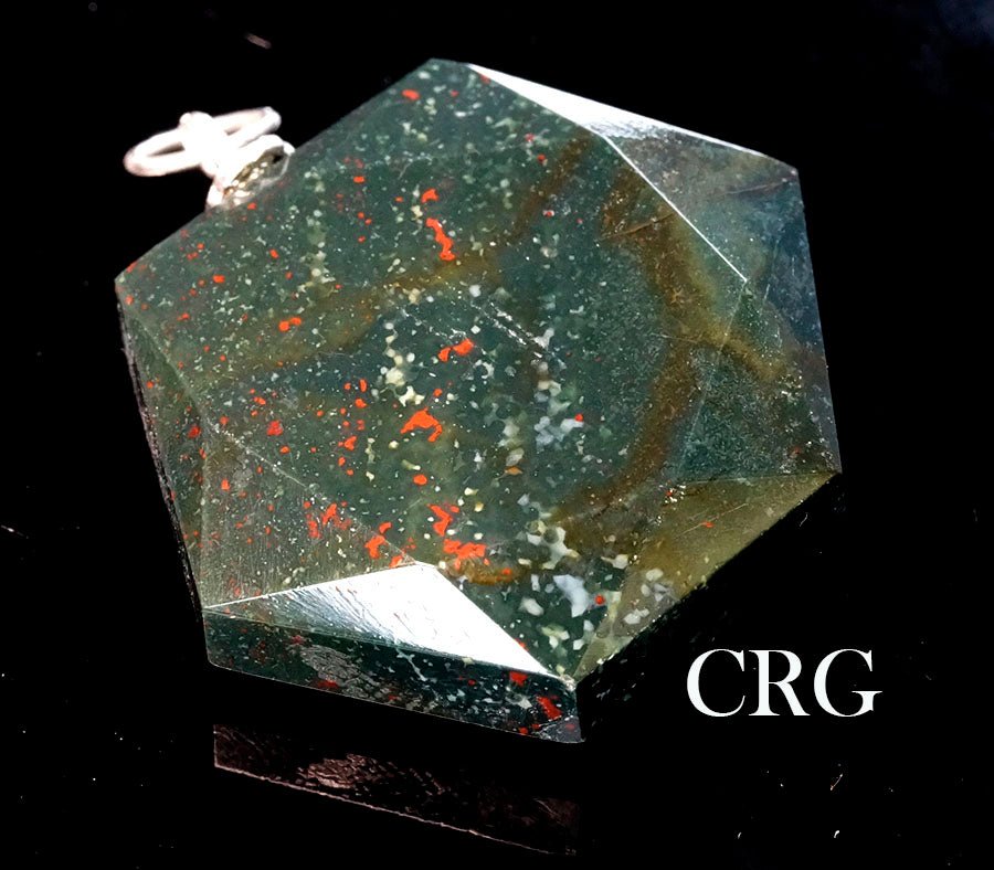 SET OF 4 - Bloodstone Hexagon Pendant w/ Silver Bail / 1" AvgCrystal River Gems