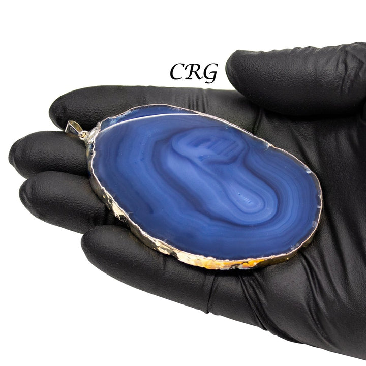 SET OF 4 - Blue Agate Slice Pendant with Silver Plating / Size #2Crystal River Gems