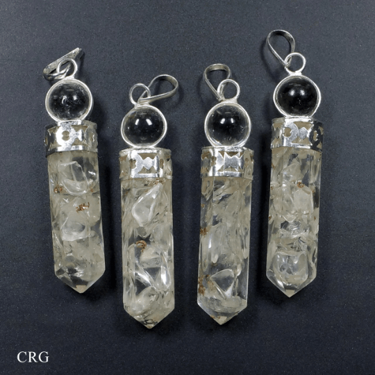 SET OF 4 - Crystal Quartz Orgonite Point Pendant with Crystal Ball / 1.5" AVGCrystal River Gems