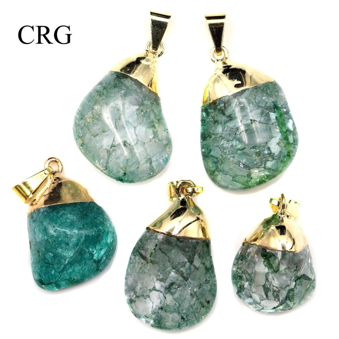 SET OF 4 - Green Crackle Quartz Pendant with Gold Plating / 1 - 2" AVGCrystal River Gems