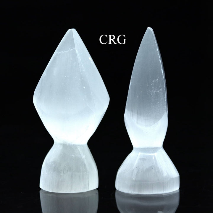 SET OF 4 - Hand - Carved Selenite Point with Base / 3.5 - 4" AVGCrystal River Gems