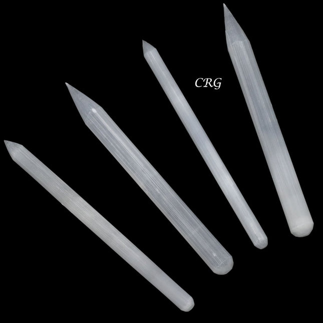 SET OF 4 - Hand Carved Thin Pencil Selenite Wand / 6"-6.5" AVG