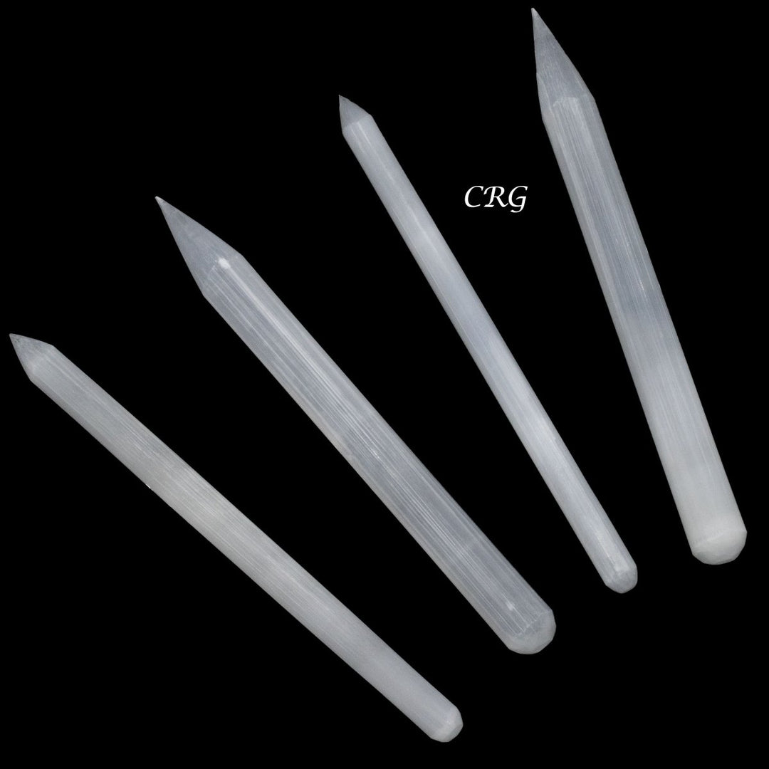 Hand Carved Thin Pencil Selenite Wand 6 to 6.5 Inches (4 Pieces)Crystal River Gems