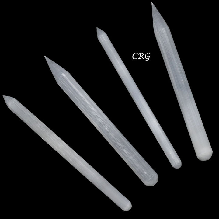Hand Carved Thin Pencil Selenite Wand 6 to 6.5 Inches (4 Pieces)Crystal River Gems