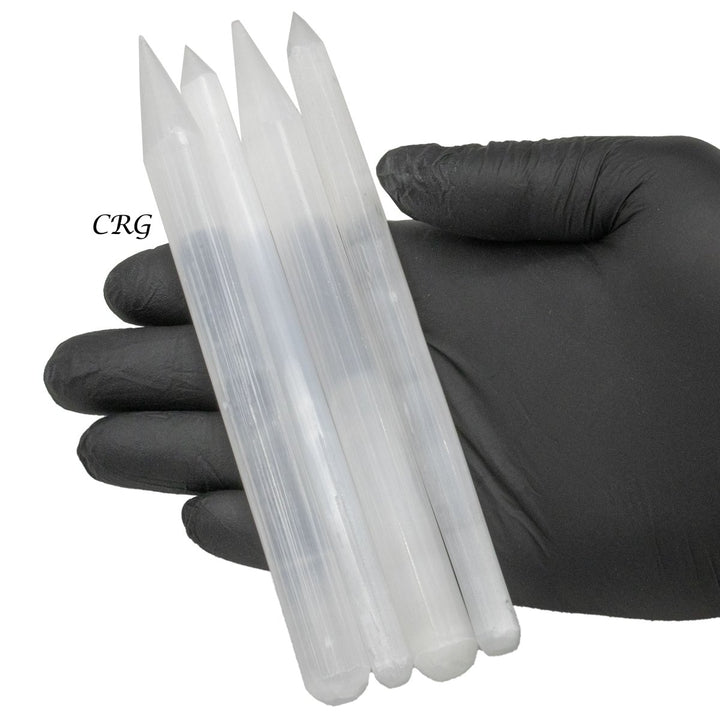Hand Carved Thin Pencil Selenite Wand 6 to 6.5 Inches (4 Pieces)Crystal River Gems