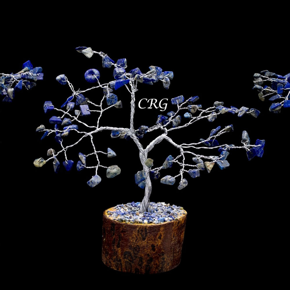 SET OF 4 -Lapis Lazuli - 100 Gemstone Chip Tree w/ Wood Base - Silver Wire