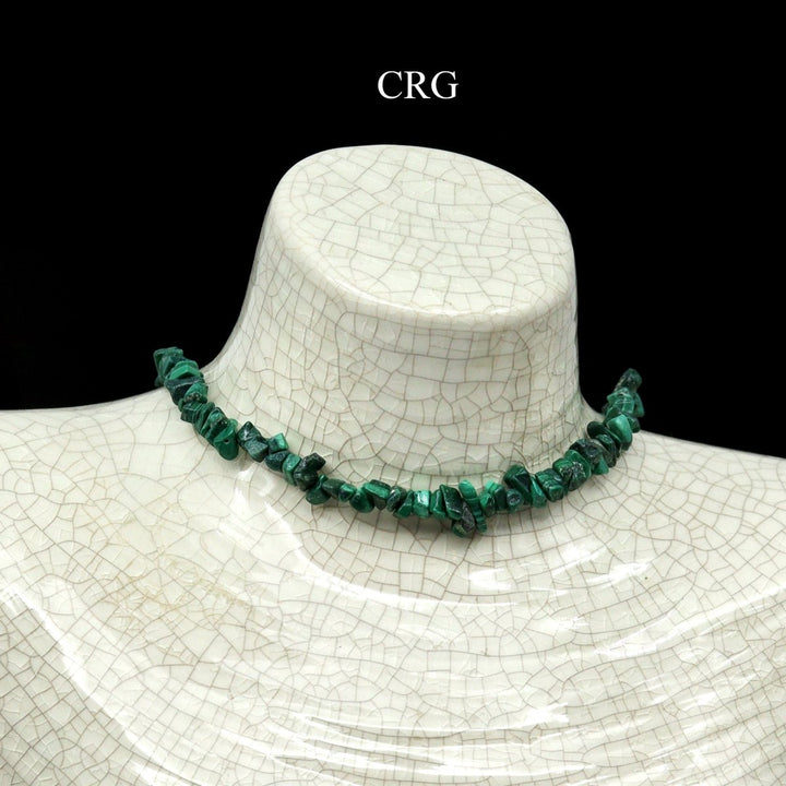 SET OF 4 - Malachite Inspired Chip Choker Necklace / 16" AVG