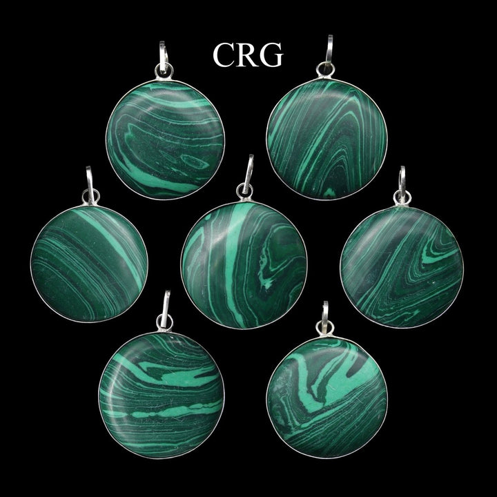 Malachite - like Silver Plated Round Cabochon Pendant - 1" - Set of 4Crystal River Gems