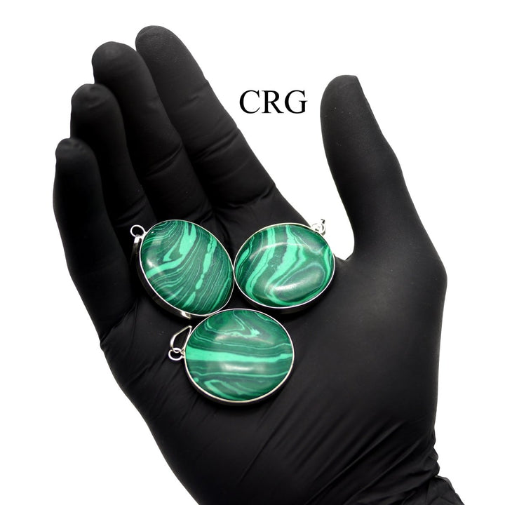 Malachite - like Silver Plated Round Cabochon Pendant - 1" - Set of 4Crystal River Gems